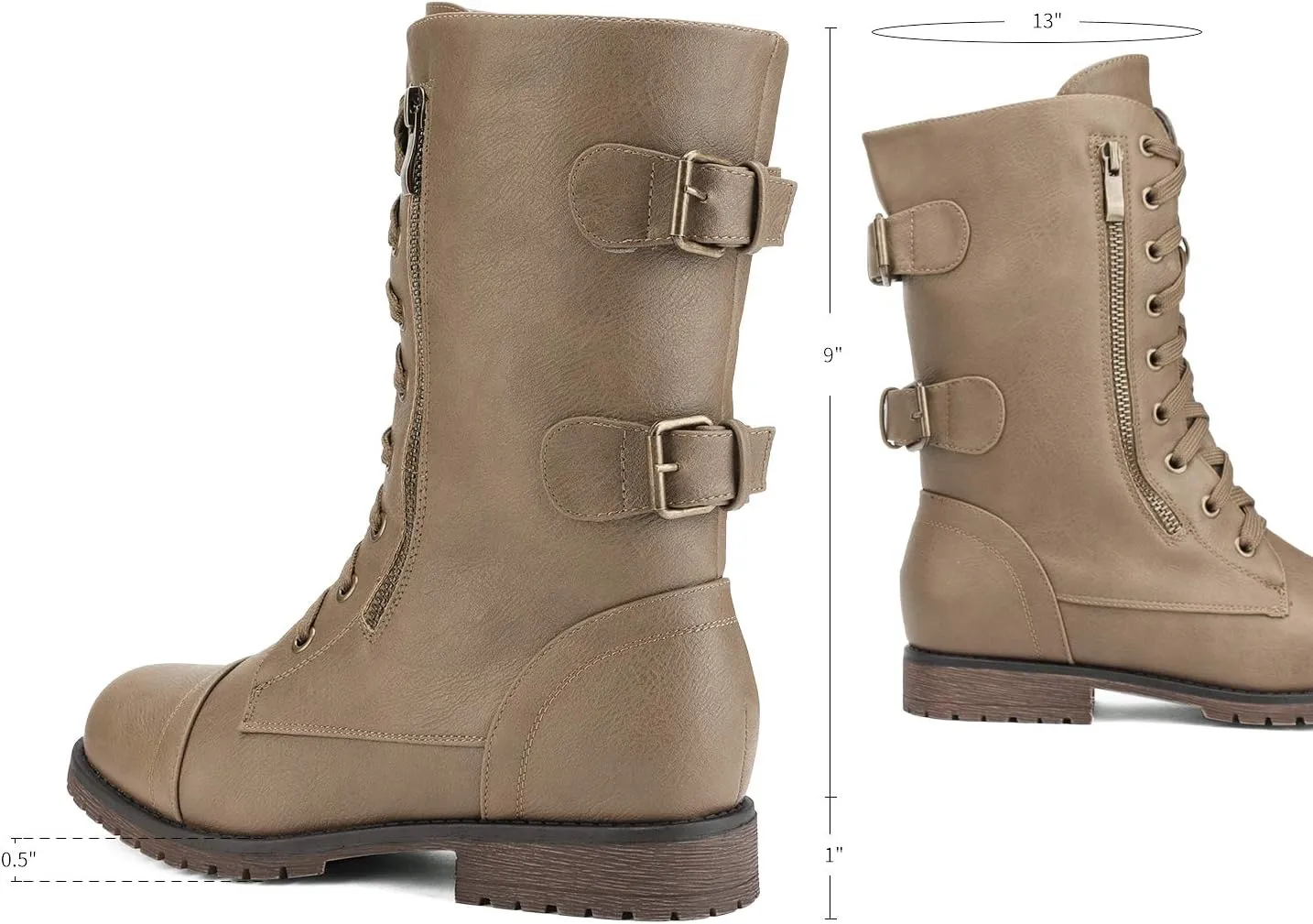 DREAM PAIRS Women's Mid Calf Built-in Wallet Pocket Lace up Military Combat Boots