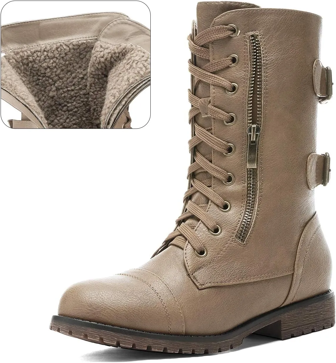DREAM PAIRS Women's Mid Calf Built-in Wallet Pocket Lace up Military Combat Boots