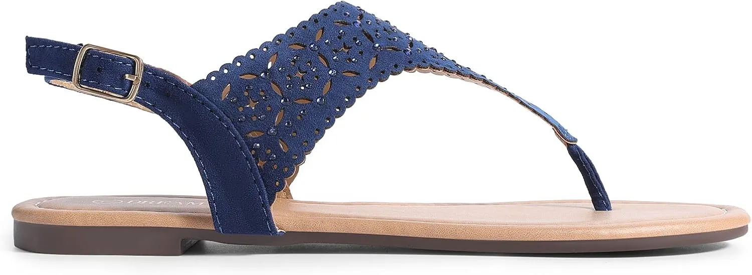 DREAM PAIRS Women's Rhinestone Casual Wear Cute Gladiator Flat Sandals Beach Dressy T-Strap Thong Sandals