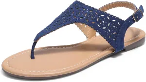 DREAM PAIRS Women's Rhinestone Casual Wear Cute Gladiator Flat Sandals Beach Dressy T-Strap Thong Sandals