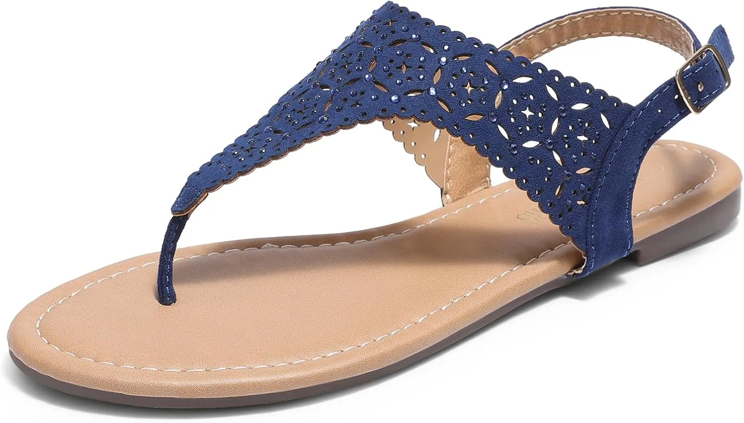 DREAM PAIRS Women's Rhinestone Casual Wear Cute Gladiator Flat Sandals Beach Dressy T-Strap Thong Sandals