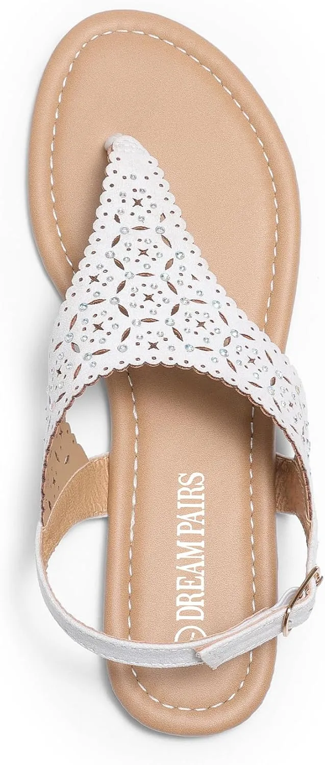 DREAM PAIRS Women's Rhinestone Casual Wear Cute Gladiator Flat Sandals Beach Dressy T-Strap Thong Sandals