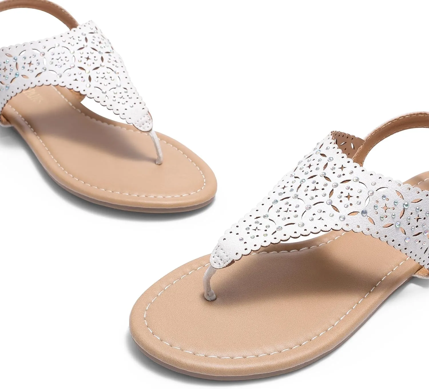 DREAM PAIRS Women's Rhinestone Casual Wear Cute Gladiator Flat Sandals Beach Dressy T-Strap Thong Sandals