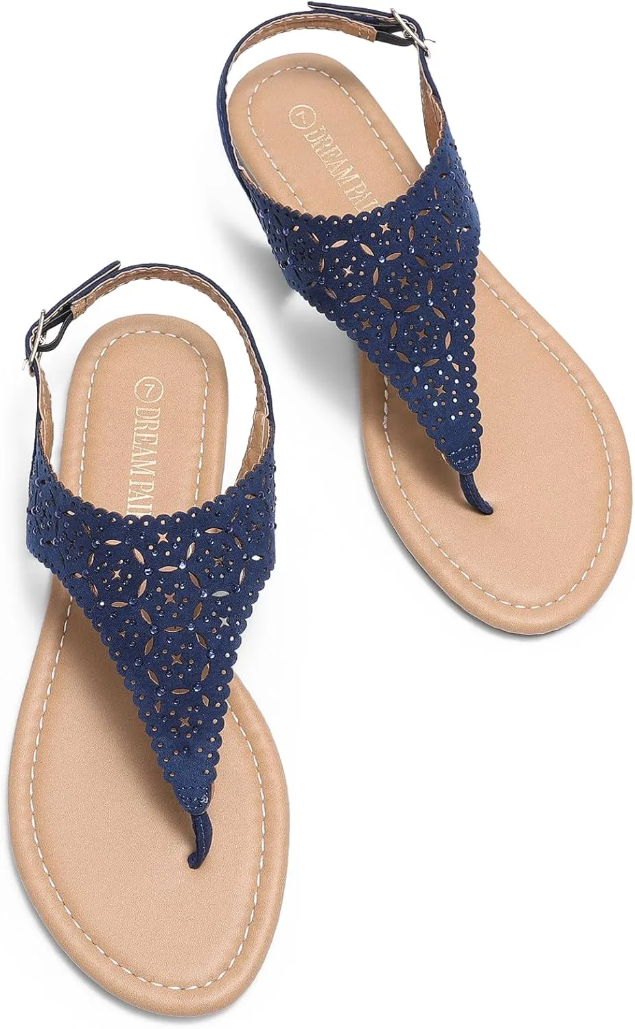 DREAM PAIRS Women's Rhinestone Casual Wear Cute Gladiator Flat Sandals Beach Dressy T-Strap Thong Sandals