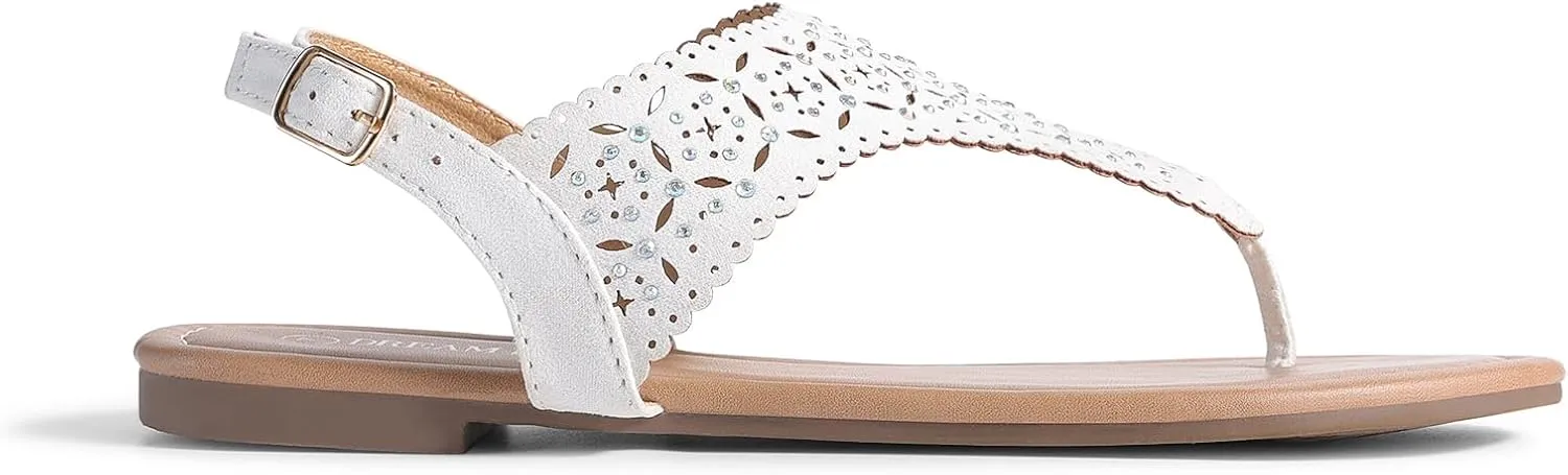 DREAM PAIRS Women's Rhinestone Casual Wear Cute Gladiator Flat Sandals Beach Dressy T-Strap Thong Sandals
