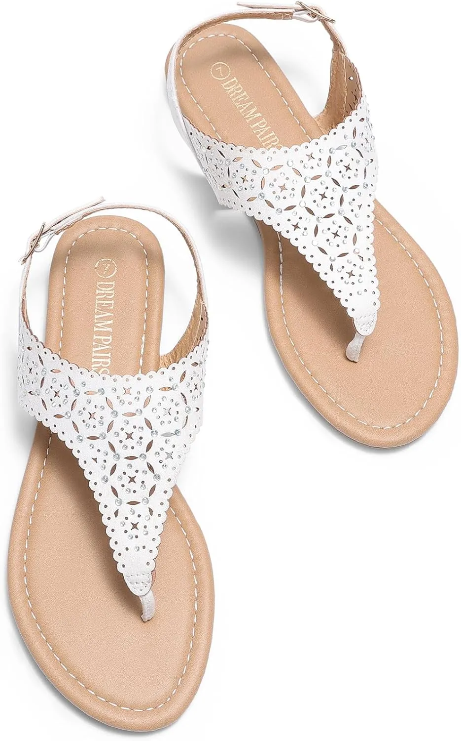 DREAM PAIRS Women's Rhinestone Casual Wear Cute Gladiator Flat Sandals Beach Dressy T-Strap Thong Sandals