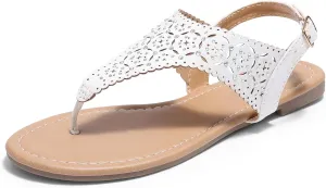 DREAM PAIRS Women's Rhinestone Casual Wear Cute Gladiator Flat Sandals Beach Dressy T-Strap Thong Sandals
