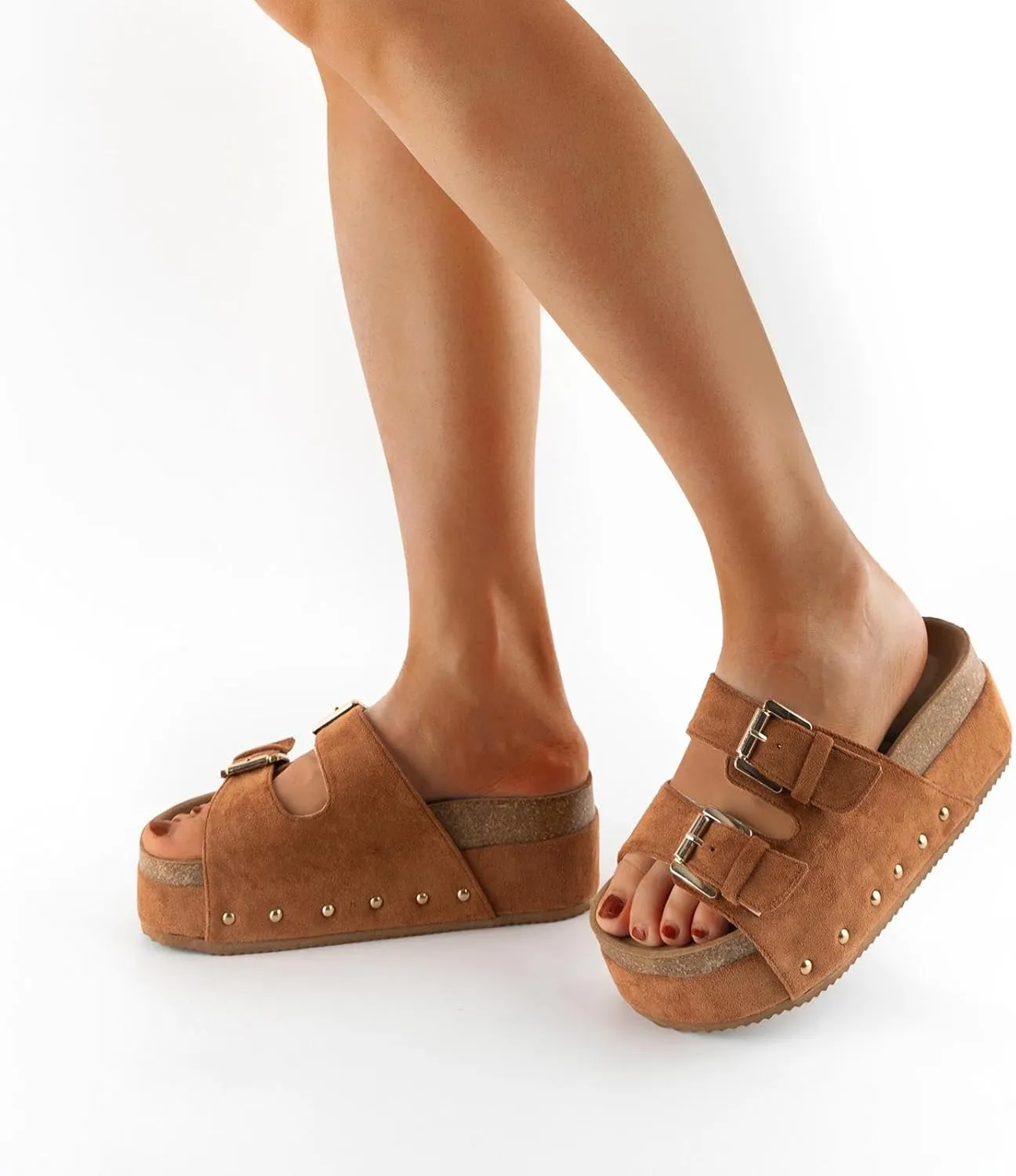 DREAMCIA Women Platform Sandals Slip On Women's Comfort Chunky Platform Slides Flat Double Duckle Casual