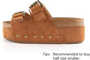 DREAMCIA Women Platform Sandals Slip On Women's Comfort Chunky Platform Slides Flat Double Duckle Casual