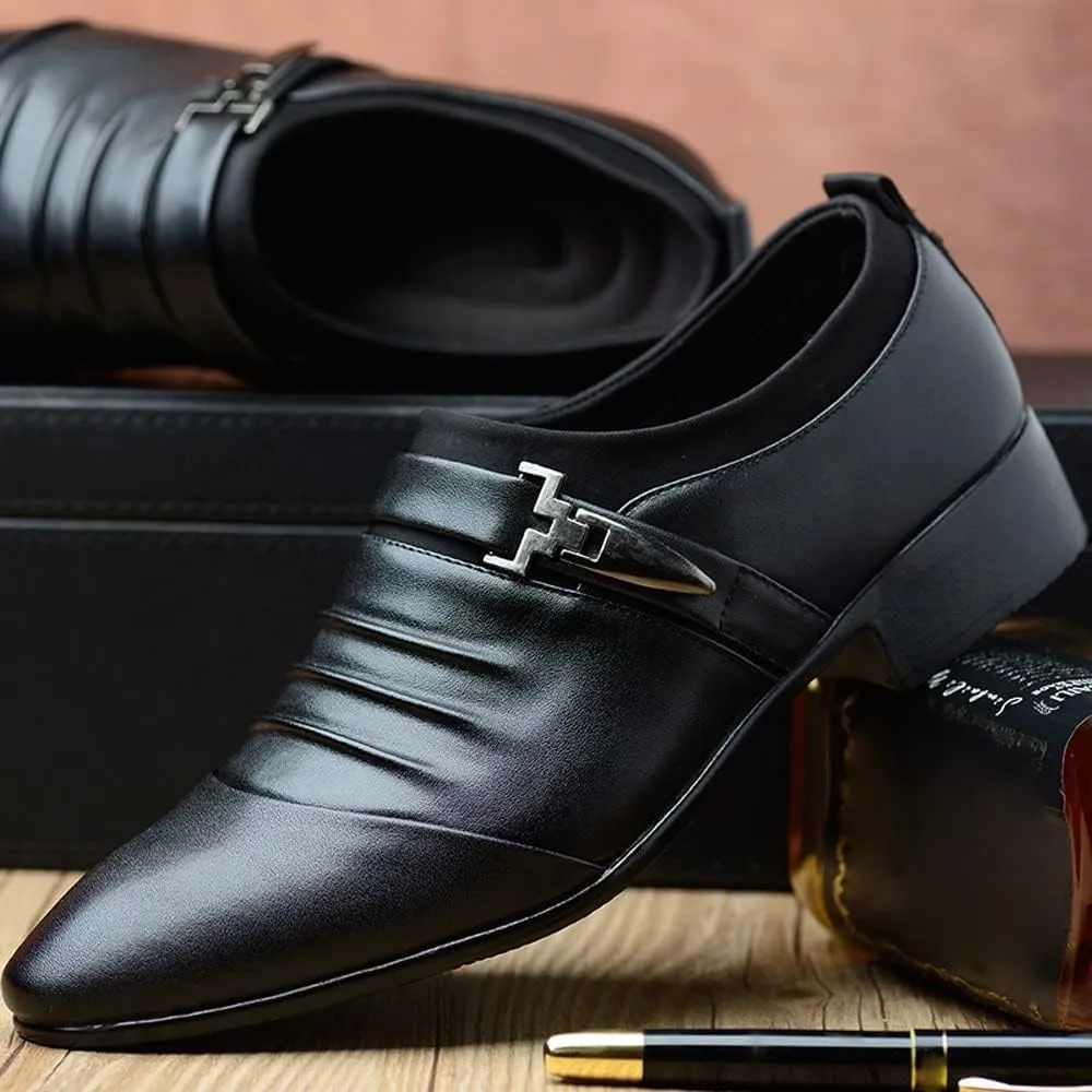 Dress Shoes for Men Loafers British Men's Leather Shoes Fashion Man Pointed Toe Formal Wedding Gold Dress Shoes Mens