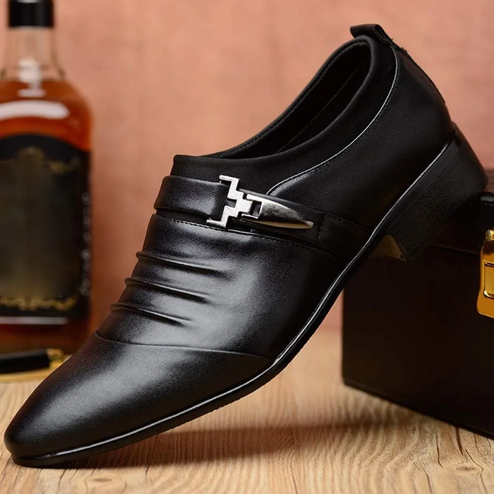 Dress Shoes for Men Loafers British Men's Leather Shoes Fashion Man Pointed Toe Formal Wedding Gold Dress Shoes Mens