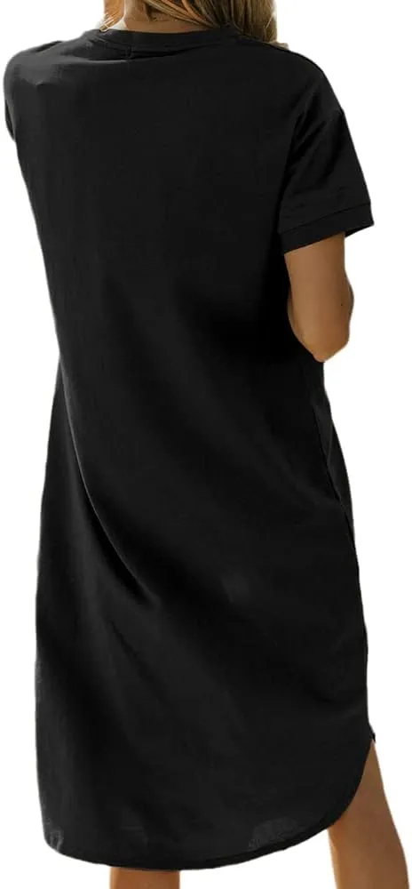 Dyexces Summer Dress for Women Crew Neck Short Sleeve Solid Basic T-Shirts Casual Midi Dresses with Pocket