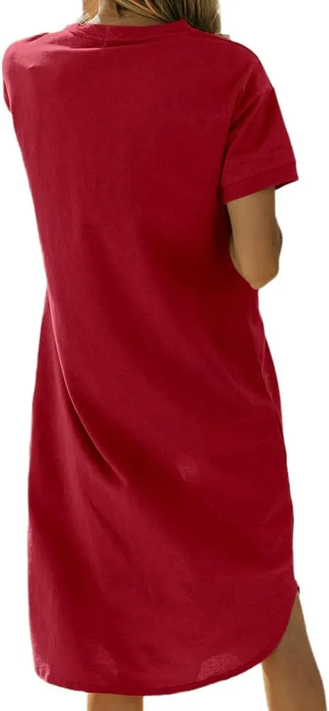 Dyexces Summer Dress for Women Crew Neck Short Sleeve Solid Basic T-Shirts Casual Midi Dresses with Pocket