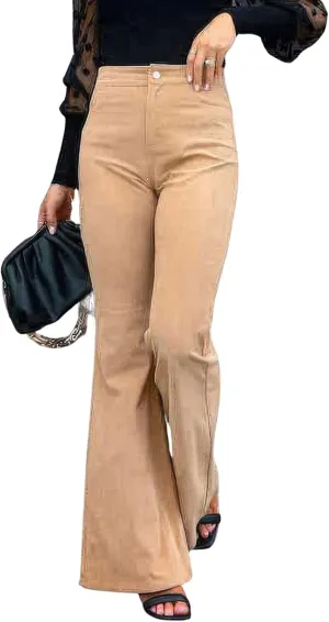 ebossy Women's Flare Stretch Corduroy High Rise Trousers Skinny Bell Bottom Boot Cut Pants with Pockets