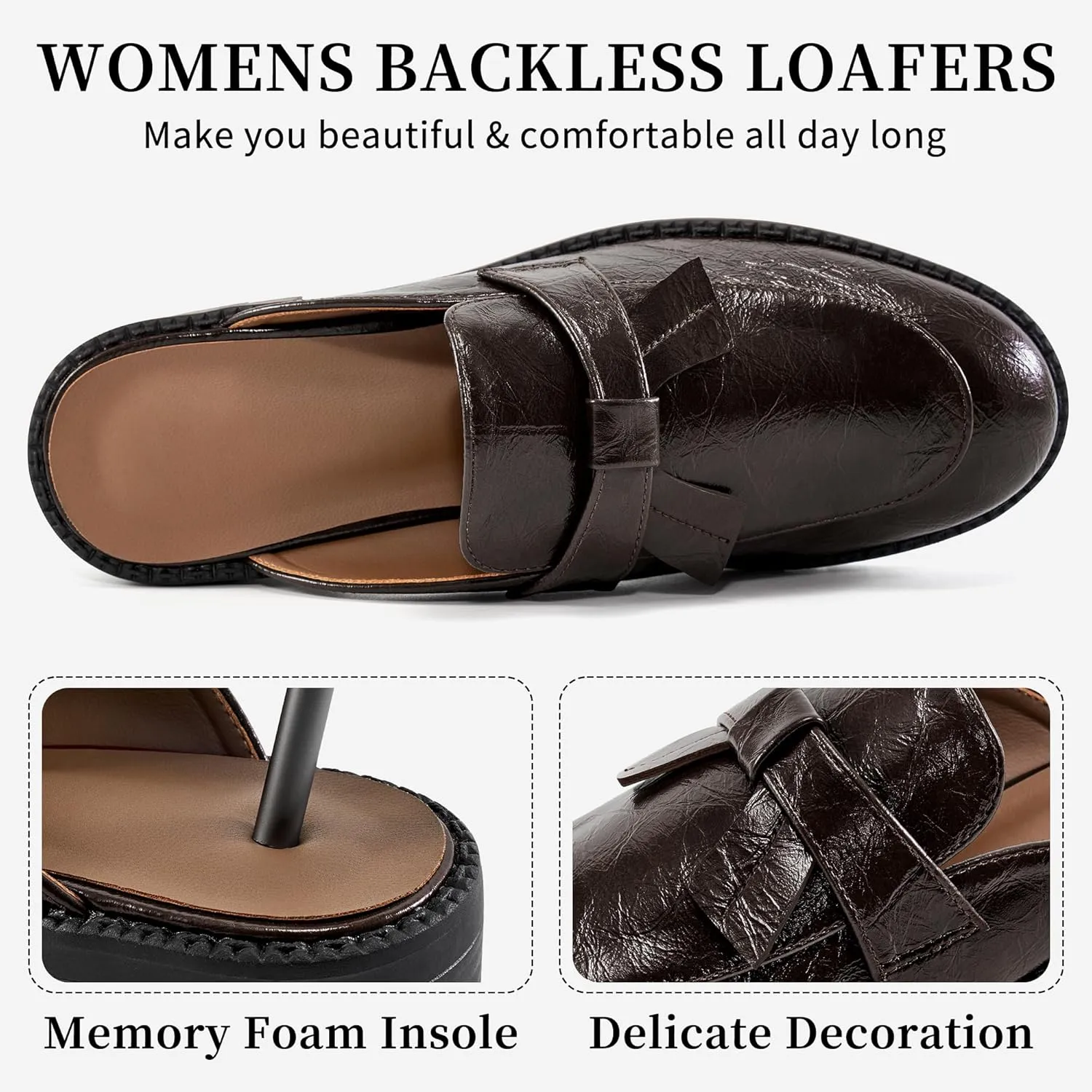 Ecetana Mules for Women Dressy Comfortable Slip on Chunky Backless Loafers Casual Slides Shoes for Business Fashion