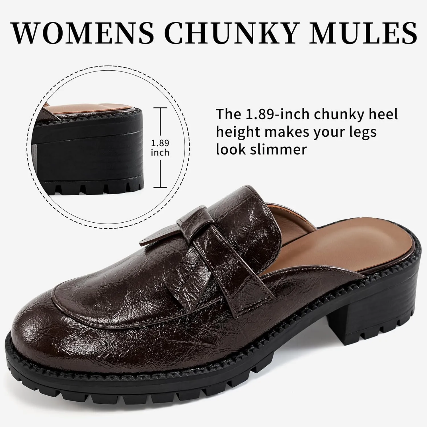 Ecetana Mules for Women Dressy Comfortable Slip on Chunky Backless Loafers Casual Slides Shoes for Business Fashion