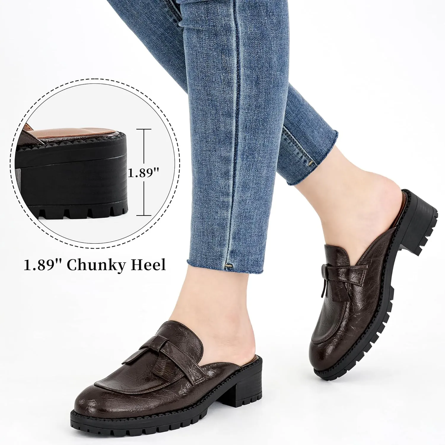 Ecetana Mules for Women Dressy Comfortable Slip on Chunky Backless Loafers Casual Slides Shoes for Business Fashion