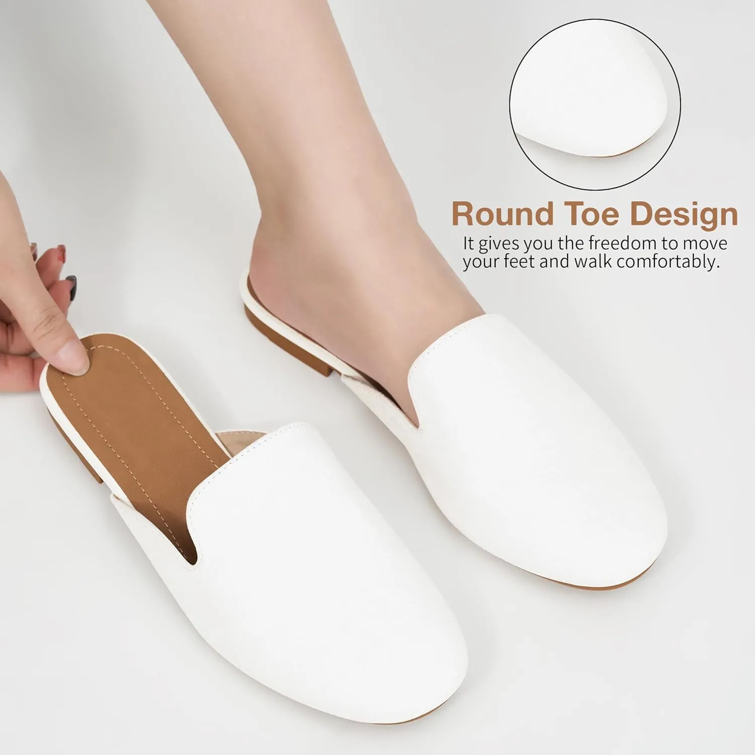 Ecetana Mules for Women Flats Shoes: Comfortable Slip On Casual Work Slides Round Toe Backless Loafers