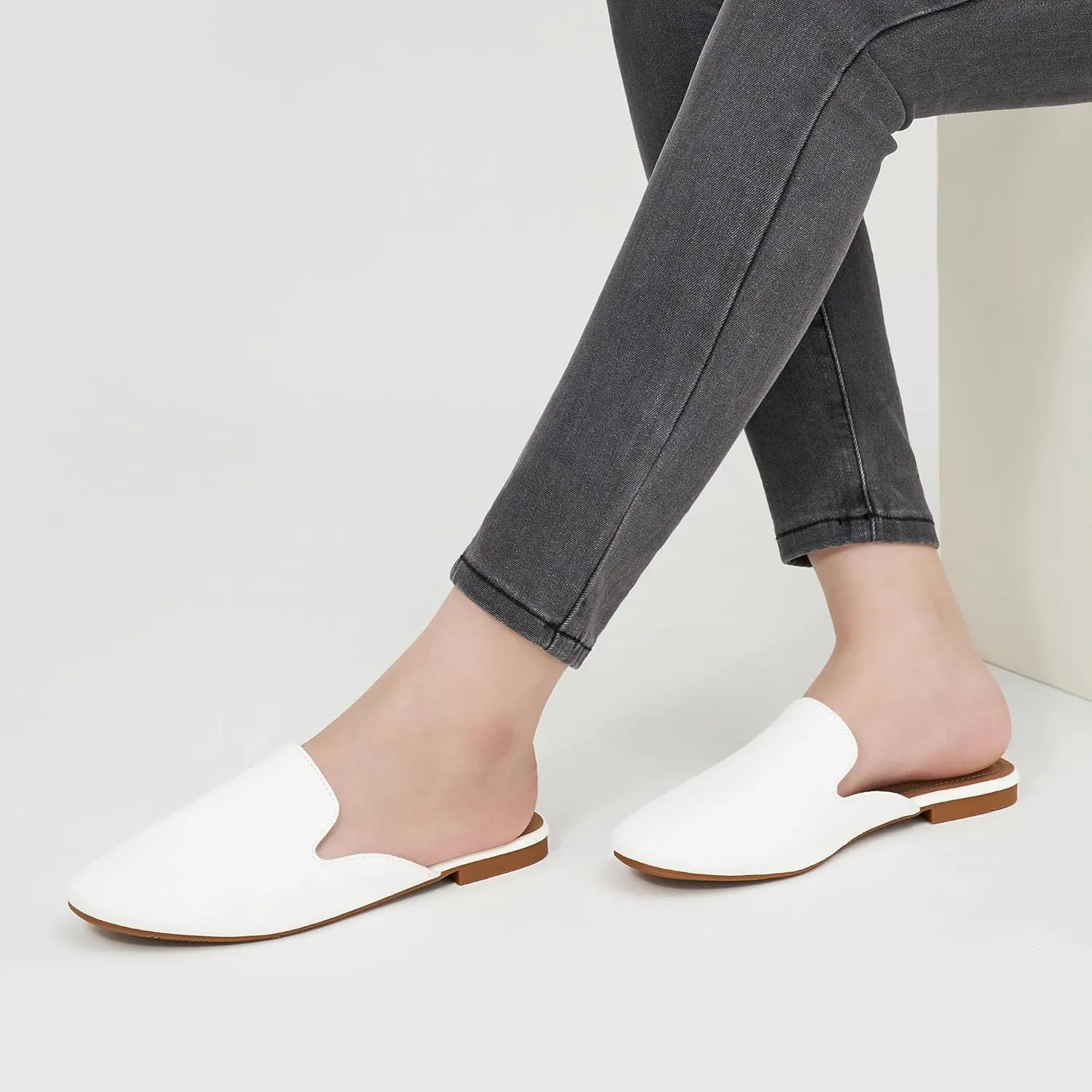 Ecetana Mules for Women Flats Shoes: Comfortable Slip On Casual Work Slides Round Toe Backless Loafers