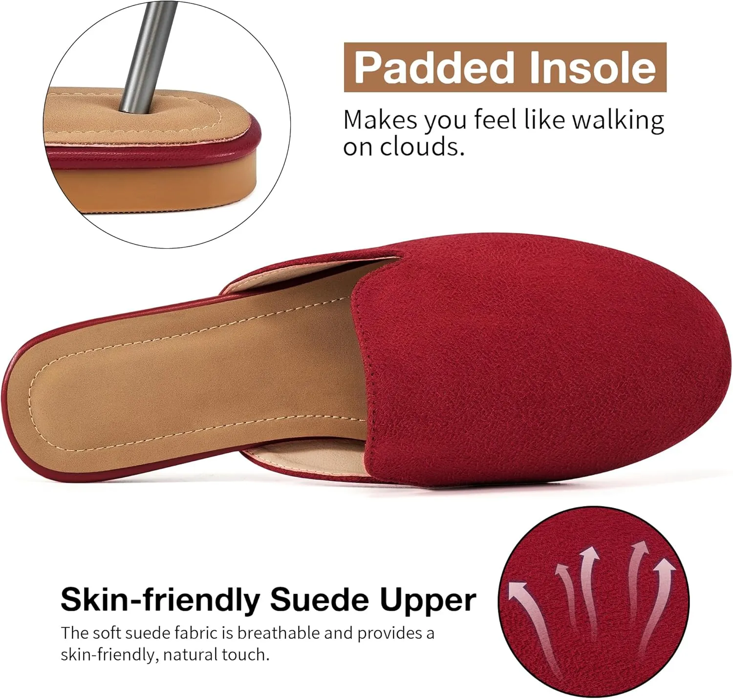 Ecetana Mules for Women Flats Shoes: Comfortable Slip On Casual Work Slides Round Toe Backless Loafers
