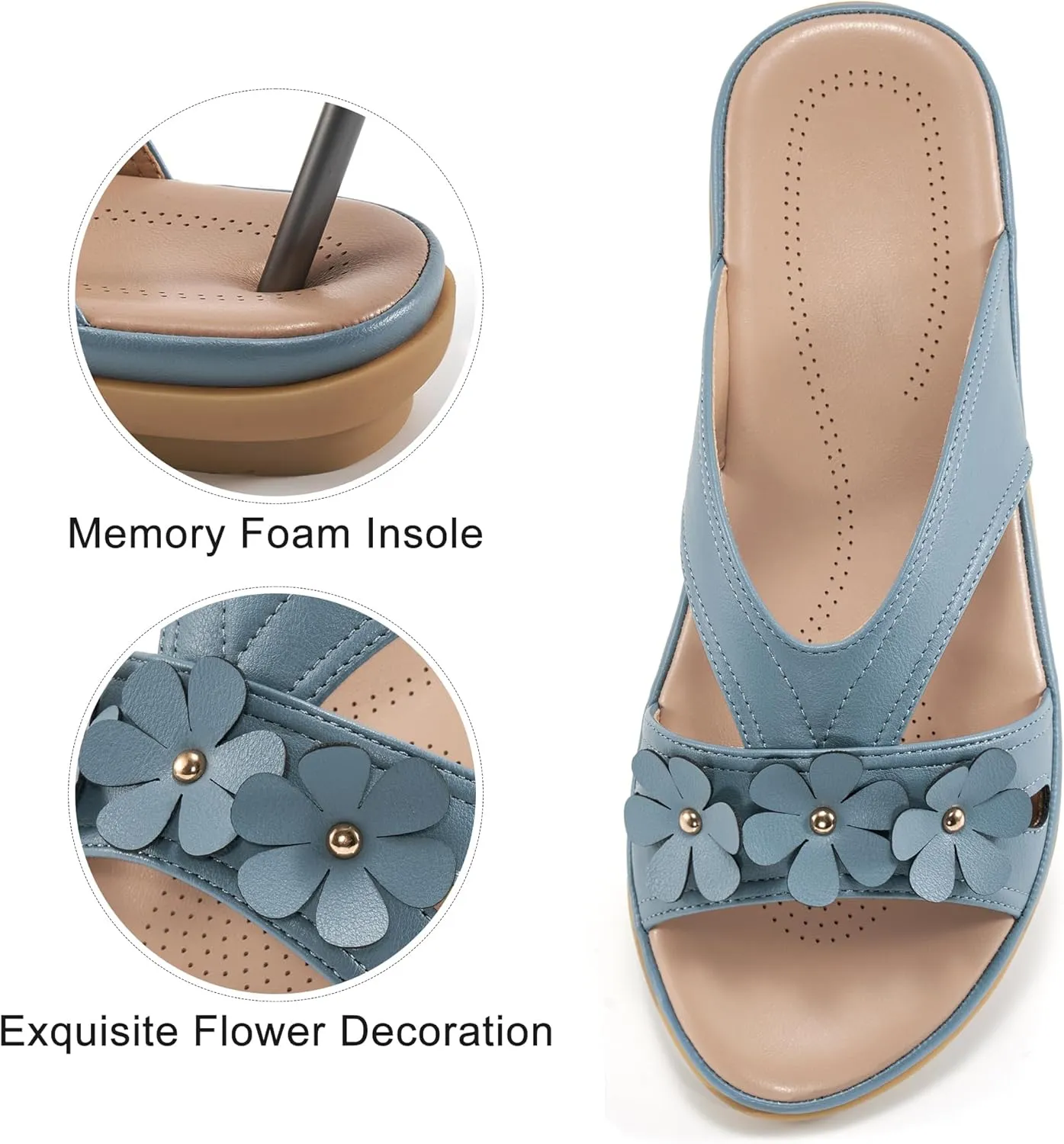 Ecetana Womens Sandals 2025 Comfortable Dressy Summer Beach Slides Lightweight Memory Foam Slip On Flat Shoes