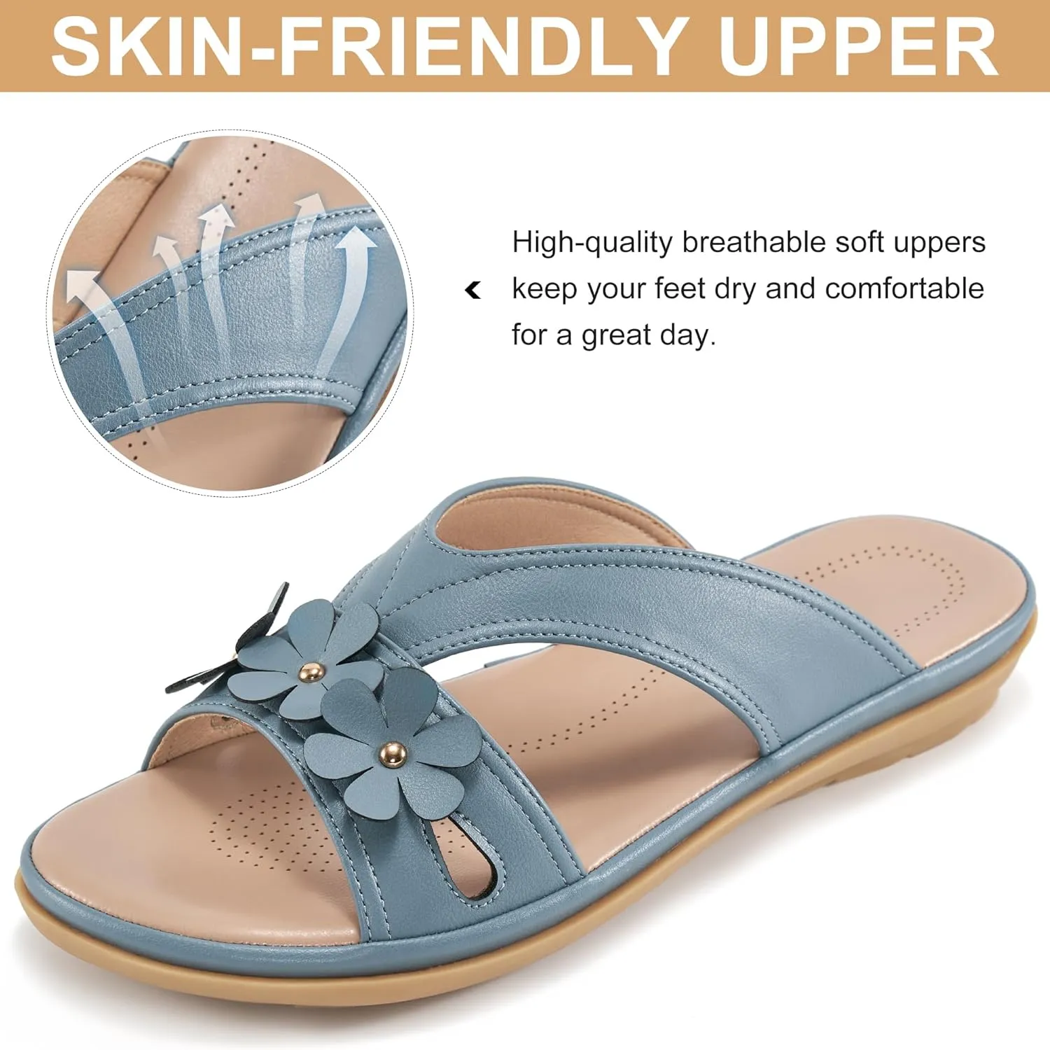 Ecetana Womens Sandals 2025 Comfortable Dressy Summer Beach Slides Lightweight Memory Foam Slip On Flat Shoes