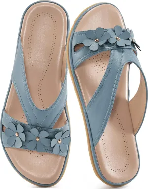 Ecetana Womens Sandals 2025 Comfortable Dressy Summer Beach Slides Lightweight Memory Foam Slip On Flat Shoes