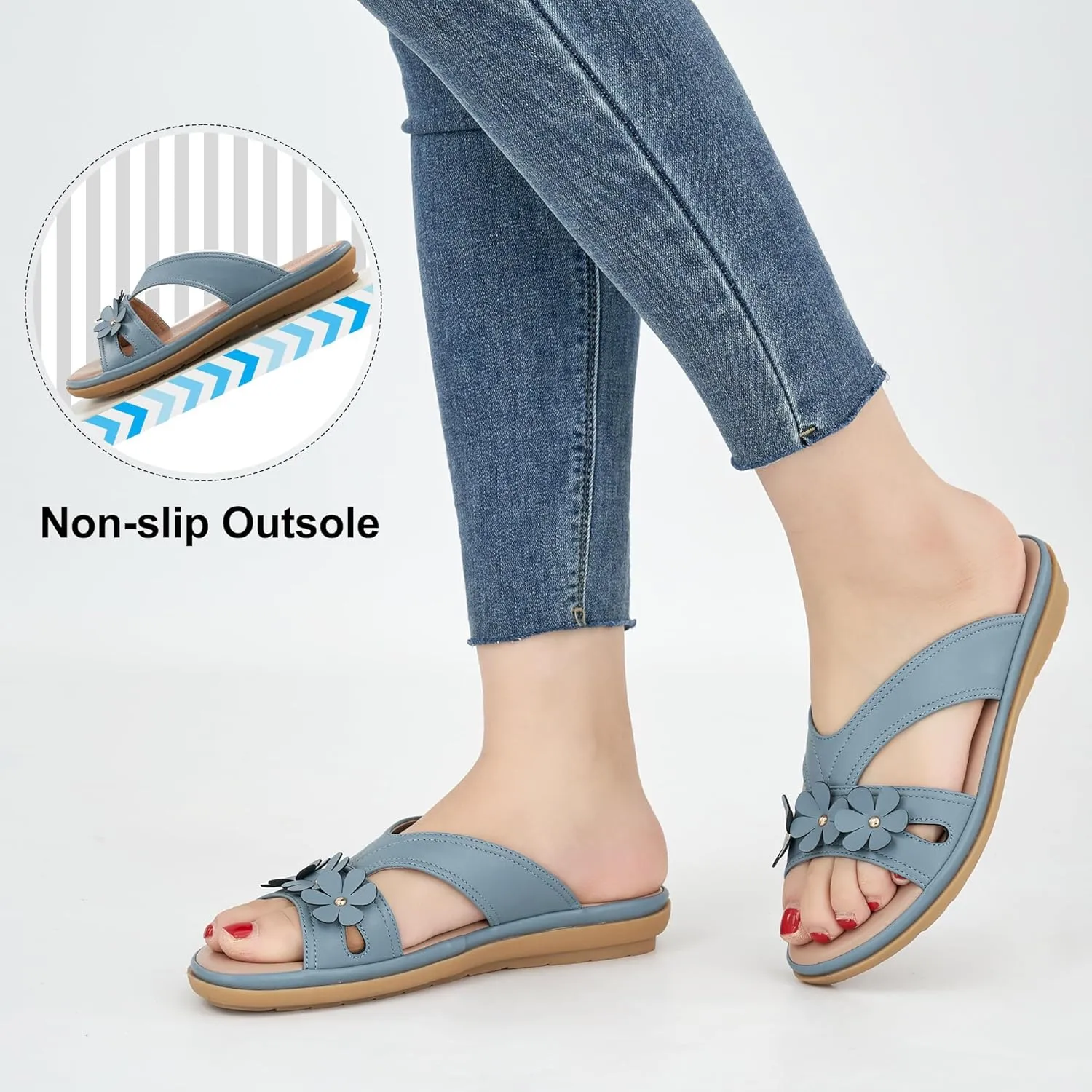 Ecetana Womens Sandals 2025 Comfortable Dressy Summer Beach Slides Lightweight Memory Foam Slip On Flat Shoes