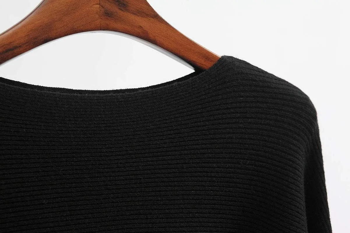 EDSTAR Women Dolman Batwing Sleeves Knitted Sweaters Winter Boat Neck Pullovers Tops