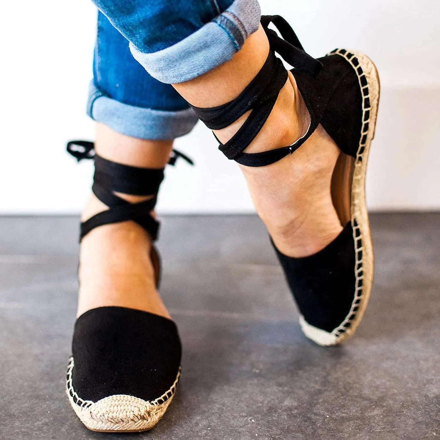 Eduavar Sandalias Para Mujer, Sandals Women Comfortable Close Toed Sandals Lace-up Flat Strap Sandals Shoes
