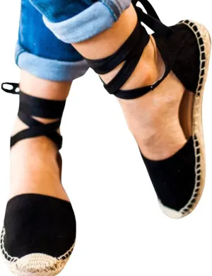 Eduavar Sandalias Para Mujer, Sandals Women Comfortable Close Toed Sandals Lace-up Flat Strap Sandals Shoes