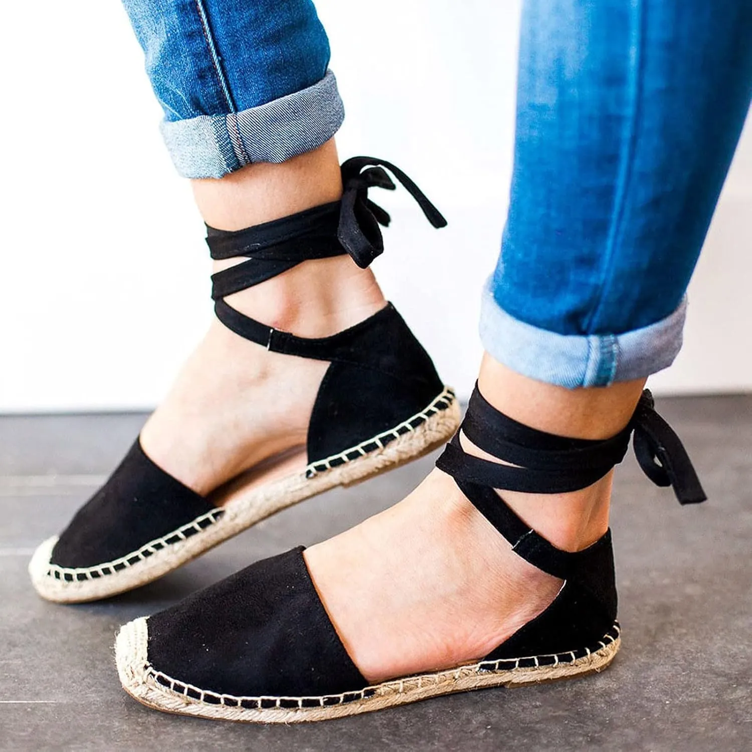 Eduavar Sandalias Para Mujer, Sandals Women Comfortable Close Toed Sandals Lace-up Flat Strap Sandals Shoes