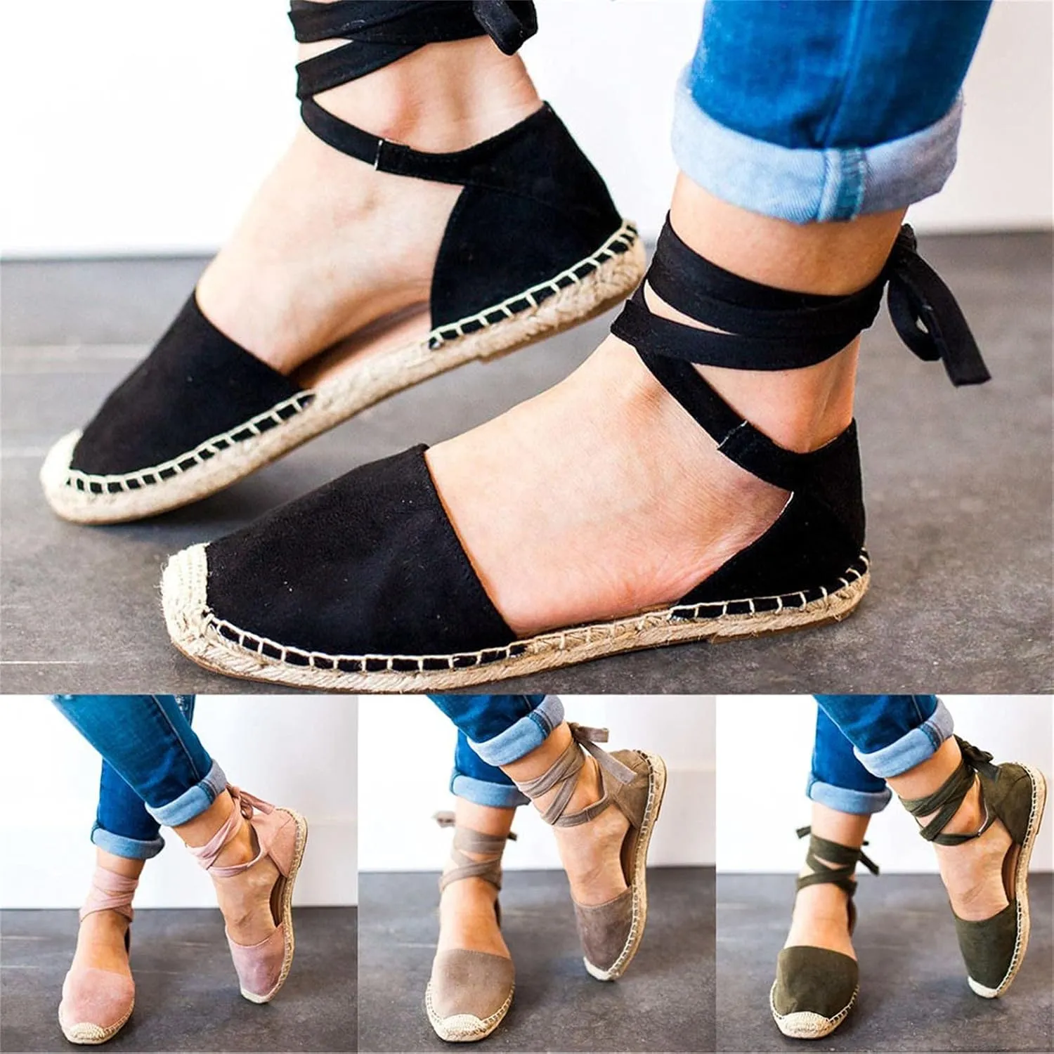 Eduavar Sandalias Para Mujer, Sandals Women Comfortable Close Toed Sandals Lace-up Flat Strap Sandals Shoes