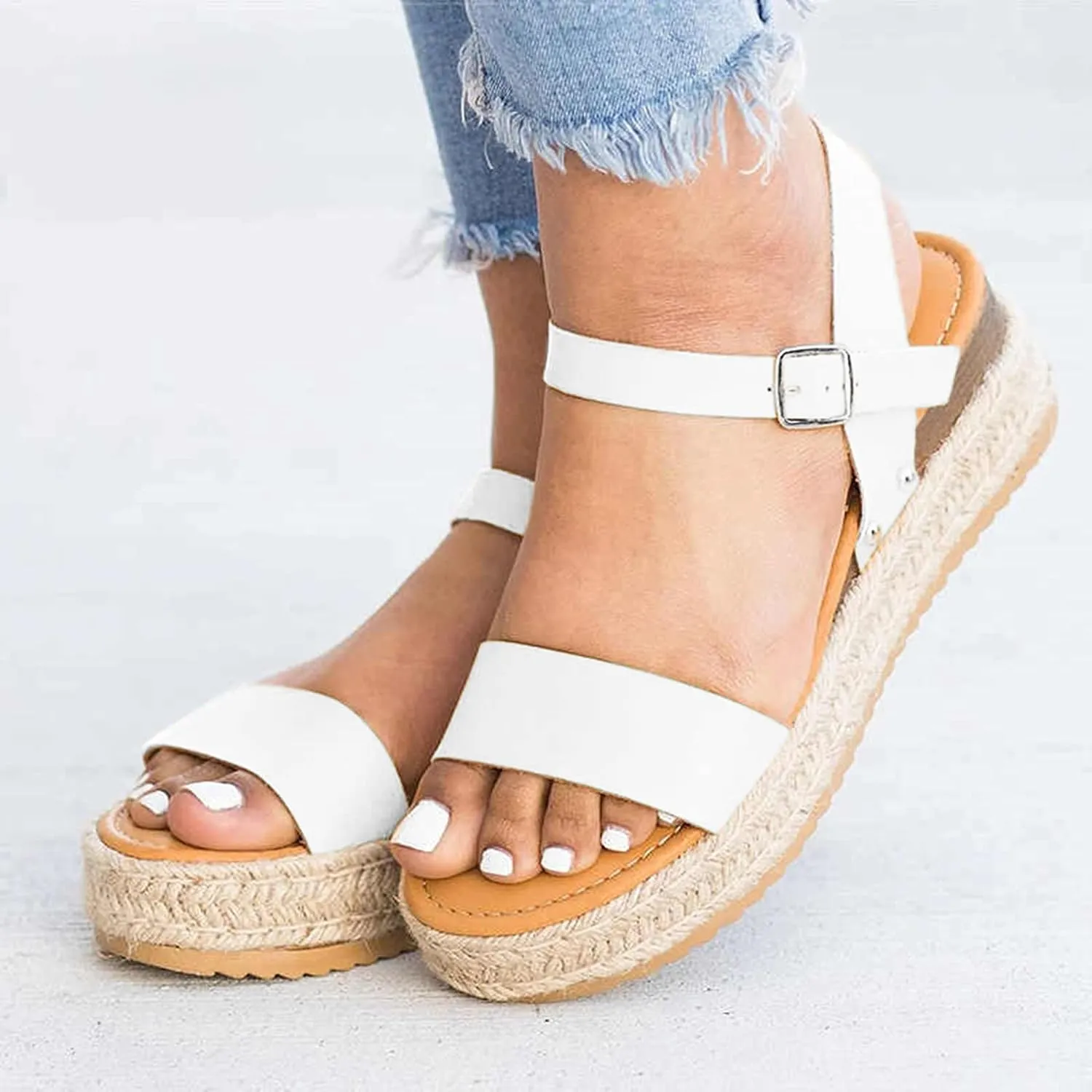 Eduavar Sandals Women Dressy Summer, Womens Sandals Wedge Dressy Summer Slip On Open Toe Sandals Comfy Leopard Shoes