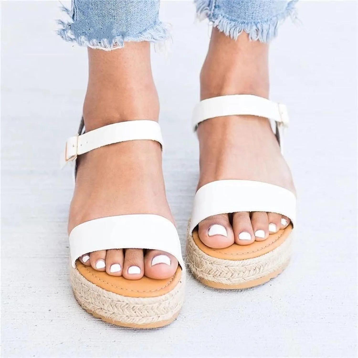 Eduavar Sandals Women Dressy Summer, Womens Sandals Wedge Dressy Summer Slip On Open Toe Sandals Comfy Leopard Shoes