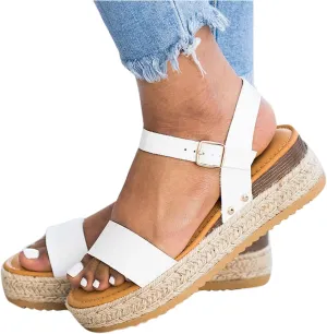 Eduavar Sandals Women Dressy Summer, Womens Sandals Wedge Dressy Summer Slip On Open Toe Sandals Comfy Leopard Shoes