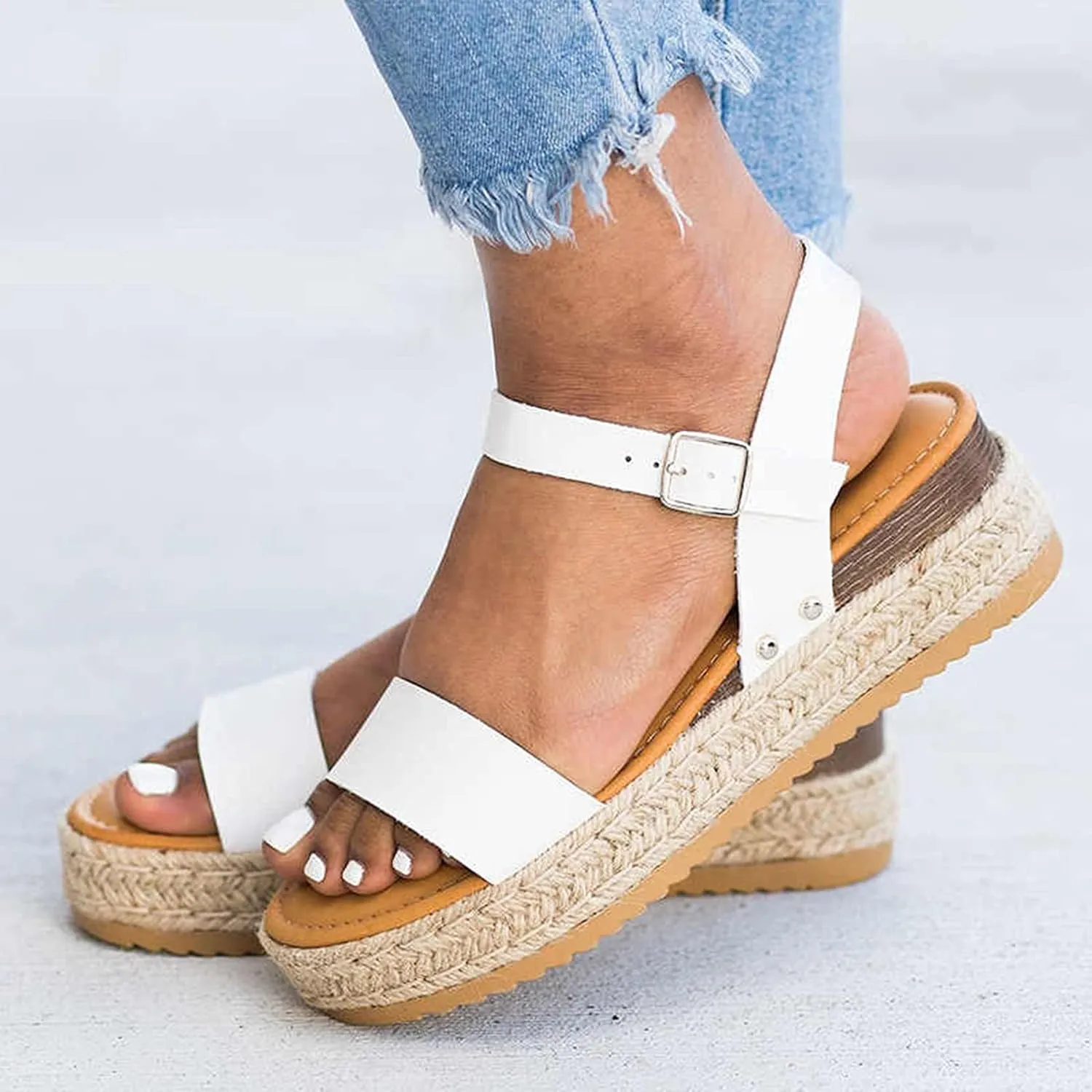 Eduavar Sandals Women Dressy Summer, Womens Sandals Wedge Dressy Summer Slip On Open Toe Sandals Comfy Leopard Shoes