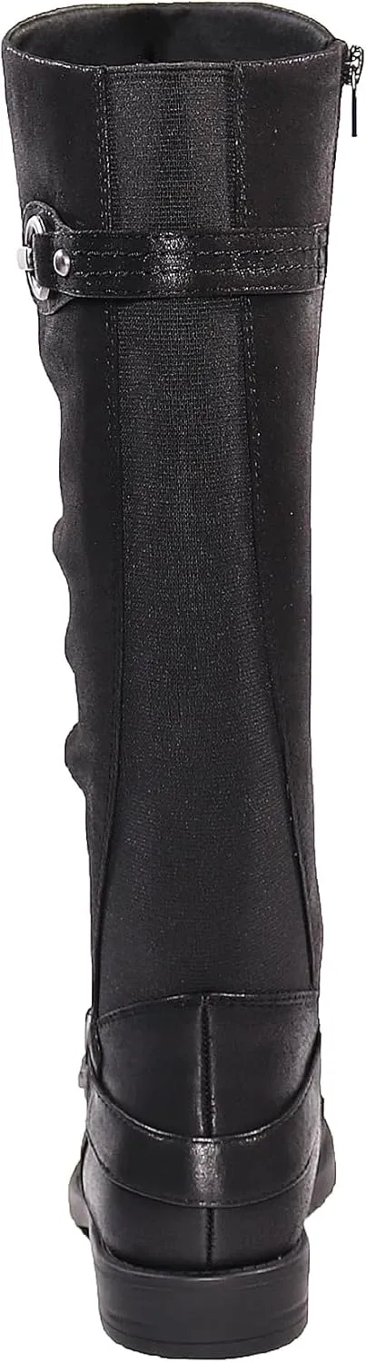 EETTARO Women's Mid Calf Boots Elastic Low Heel Knee High Boot Fashion Side Zip Buckles Winter Boots