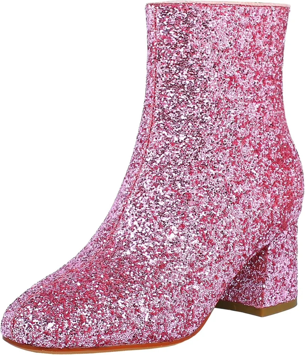 Elbslutt Women's Glitter Sparkly Booties Chunky Heels Ankle Boots Back Zipper Block Heeled Short Sequin Boots Wedding Bridal Party Dress Shoes