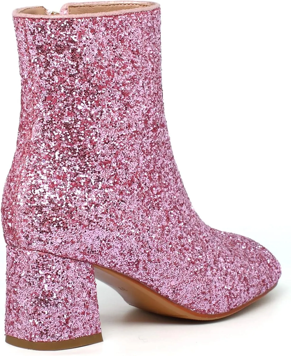 Elbslutt Women's Glitter Sparkly Booties Chunky Heels Ankle Boots Back Zipper Block Heeled Short Sequin Boots Wedding Bridal Party Dress Shoes