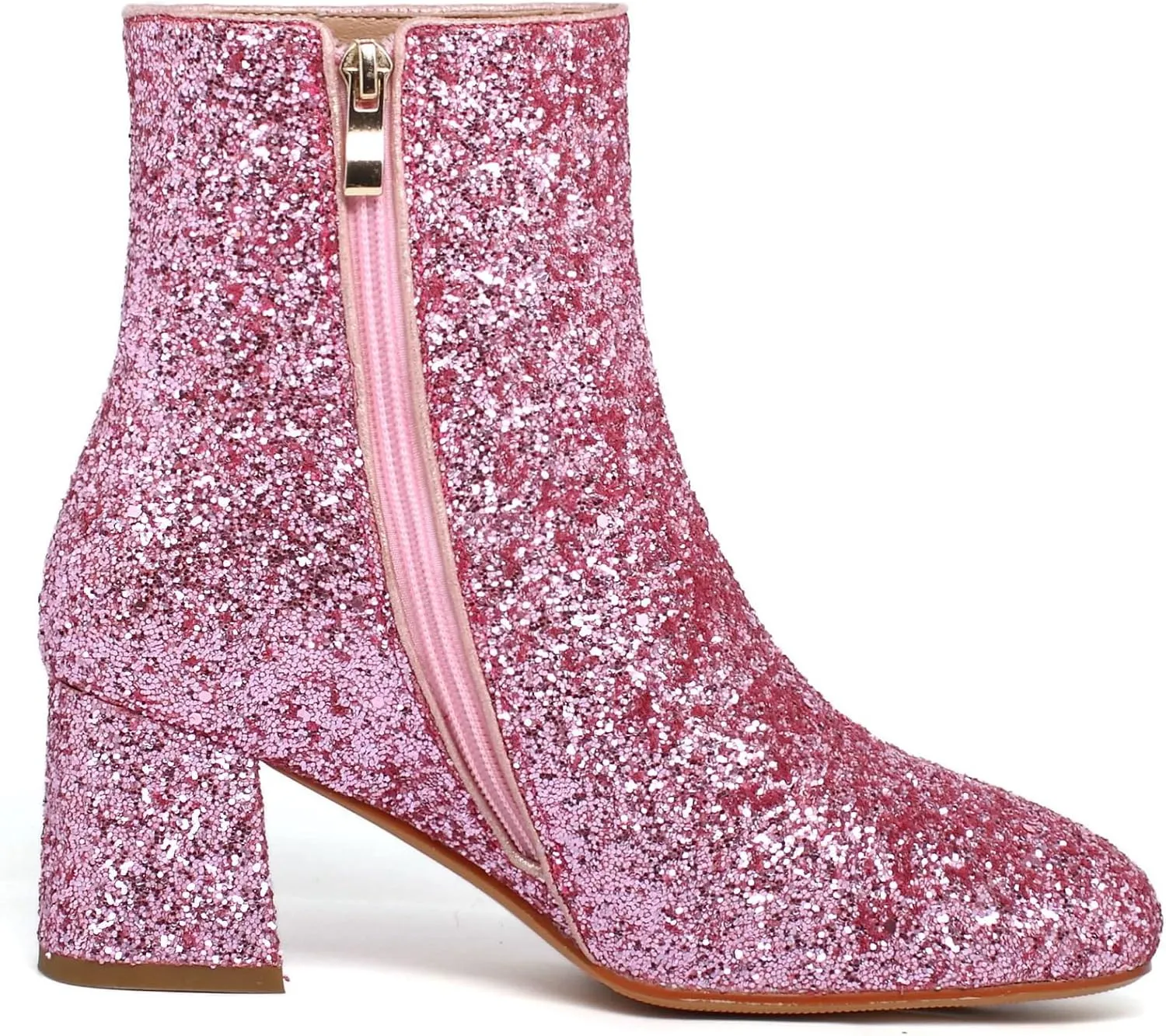 Elbslutt Women's Glitter Sparkly Booties Chunky Heels Ankle Boots Back Zipper Block Heeled Short Sequin Boots Wedding Bridal Party Dress Shoes