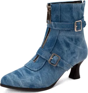 Elbslutt Women's Low Kitten Heel Booties Pointed Toe Ankle Boots Zip Buckles Strap Short Boots Dress Shoes