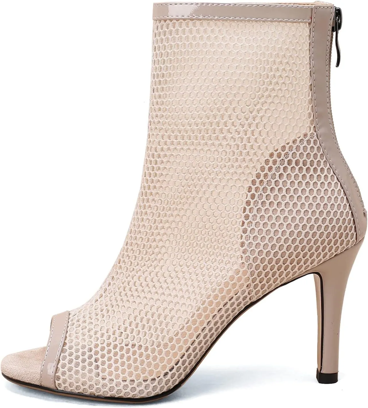 Elbslutt Women's Peep Toe Mesh Ankle Boots Stilettos Lace Up Summer Booties High Heeled Sandals Dress Boots