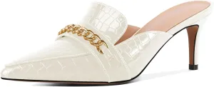 Eldof Women's Heeled Mules Pointed Toe Slip On Kitten Heels with Gold Chain 2.5 Inches