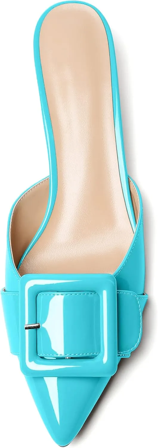 Eldof Women's Kitten Heel Sandals, Pointed Toe Low Heeled Mules, Slip On Low Heels Pump Slippers for Dress Wedding Ladies Shoes