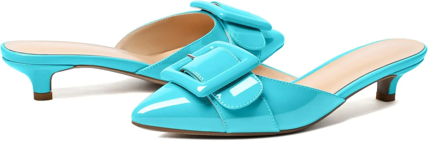 Eldof Women's Kitten Heel Sandals, Pointed Toe Low Heeled Mules, Slip On Low Heels Pump Slippers for Dress Wedding Ladies Shoes