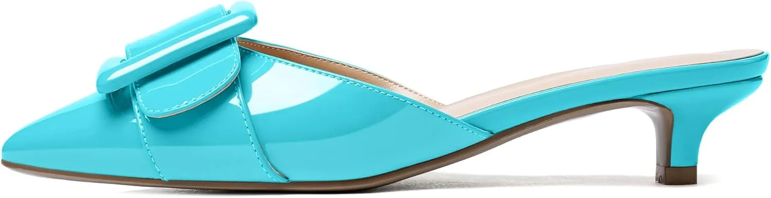 Eldof Women's Kitten Heel Sandals, Pointed Toe Low Heeled Mules, Slip On Low Heels Pump Slippers for Dress Wedding Ladies Shoes