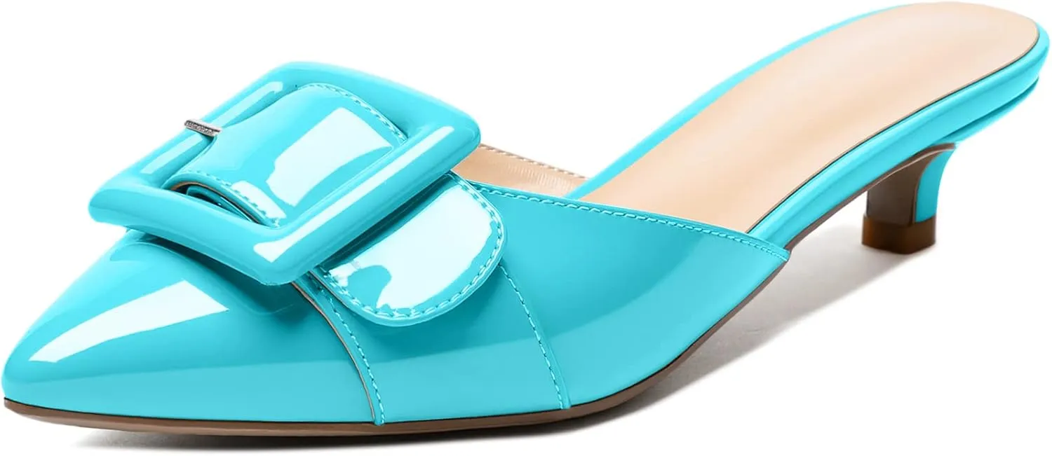 Eldof Women's Kitten Heel Sandals, Pointed Toe Low Heeled Mules, Slip On Low Heels Pump Slippers for Dress Wedding Ladies Shoes