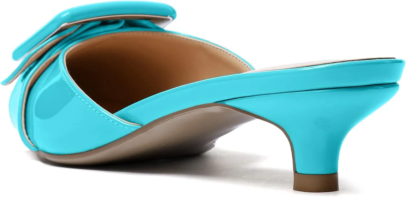 Eldof Women's Kitten Heel Sandals, Pointed Toe Low Heeled Mules, Slip On Low Heels Pump Slippers for Dress Wedding Ladies Shoes