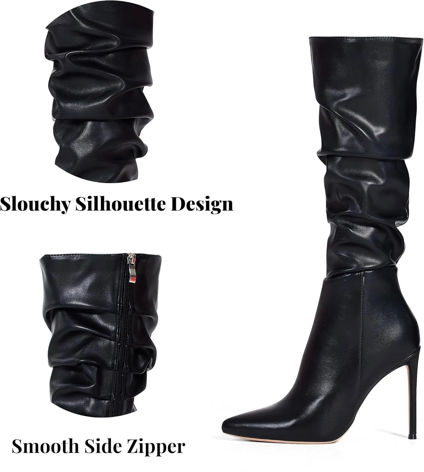 Elisabet Tang Women's Knee High Booties,Faux Suede 4" Stiletto Heel Pointed Toe Knee High Boots Side Zipper Boots Dress Shoes